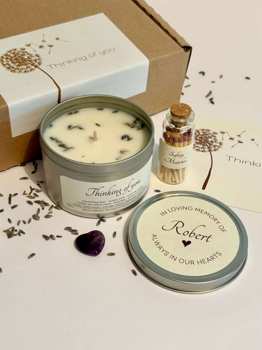 Sympathy Candle Gift Set With Hidden Gemstone Heart