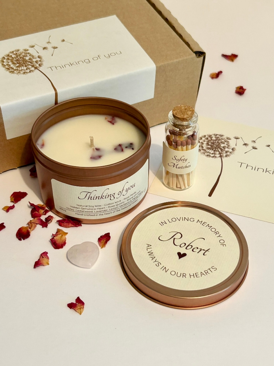Sympathy Candle Gift Set With Hidden Gemstone Heart