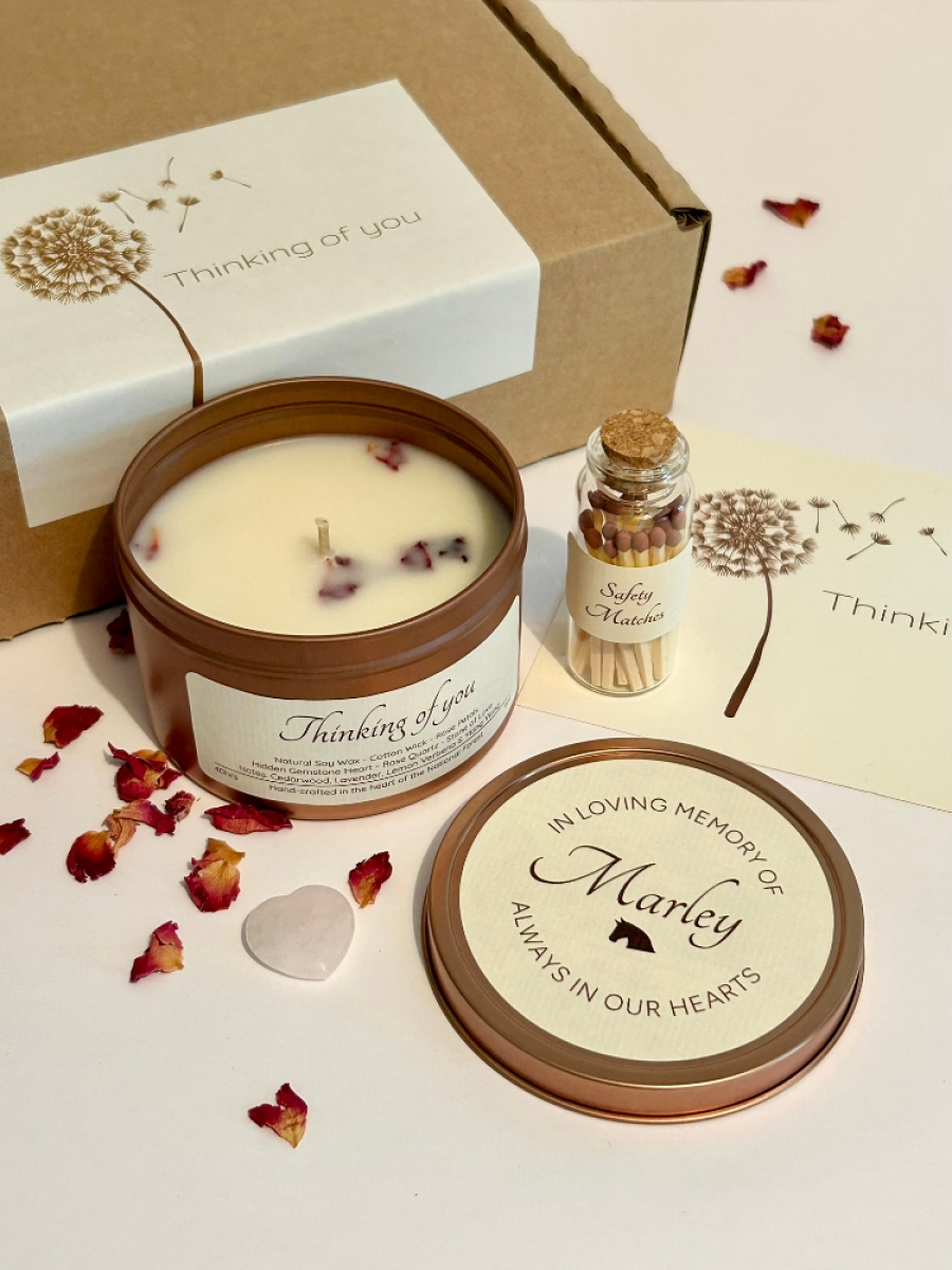 Hidden Gemstone Heart Horse Sympathy Candle Gift Set